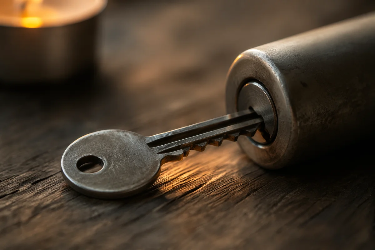 Old Key in Lock with Candlelight