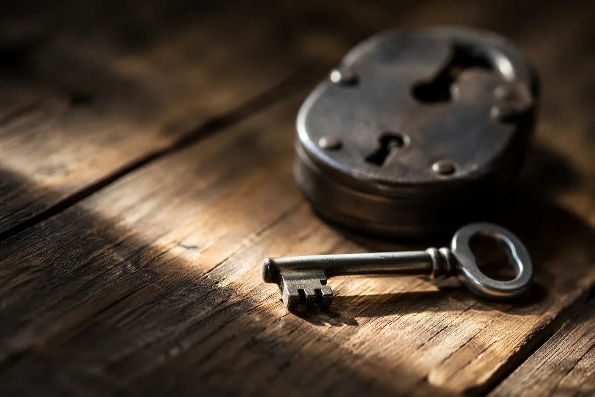Vintage Key and Lock in Morning Light