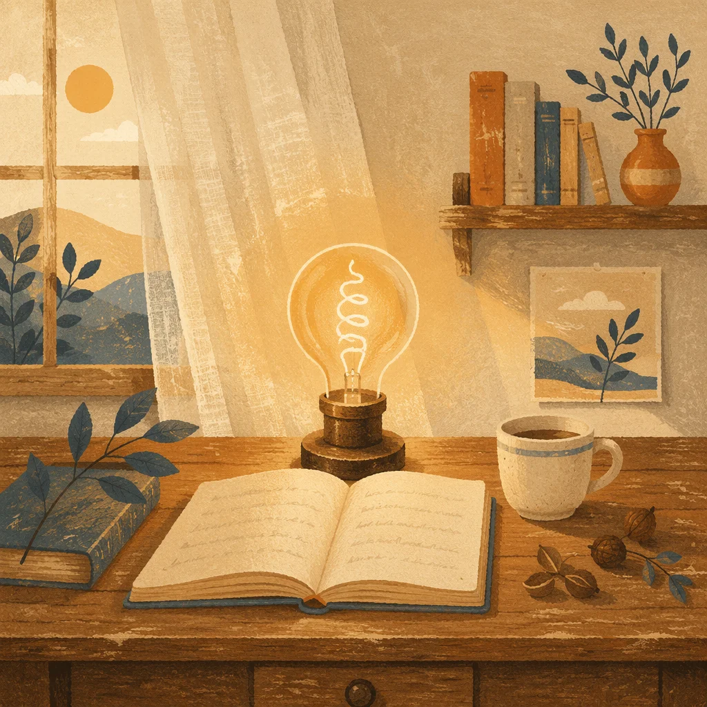 Glowing Light Bulb Idea in Quiet Study