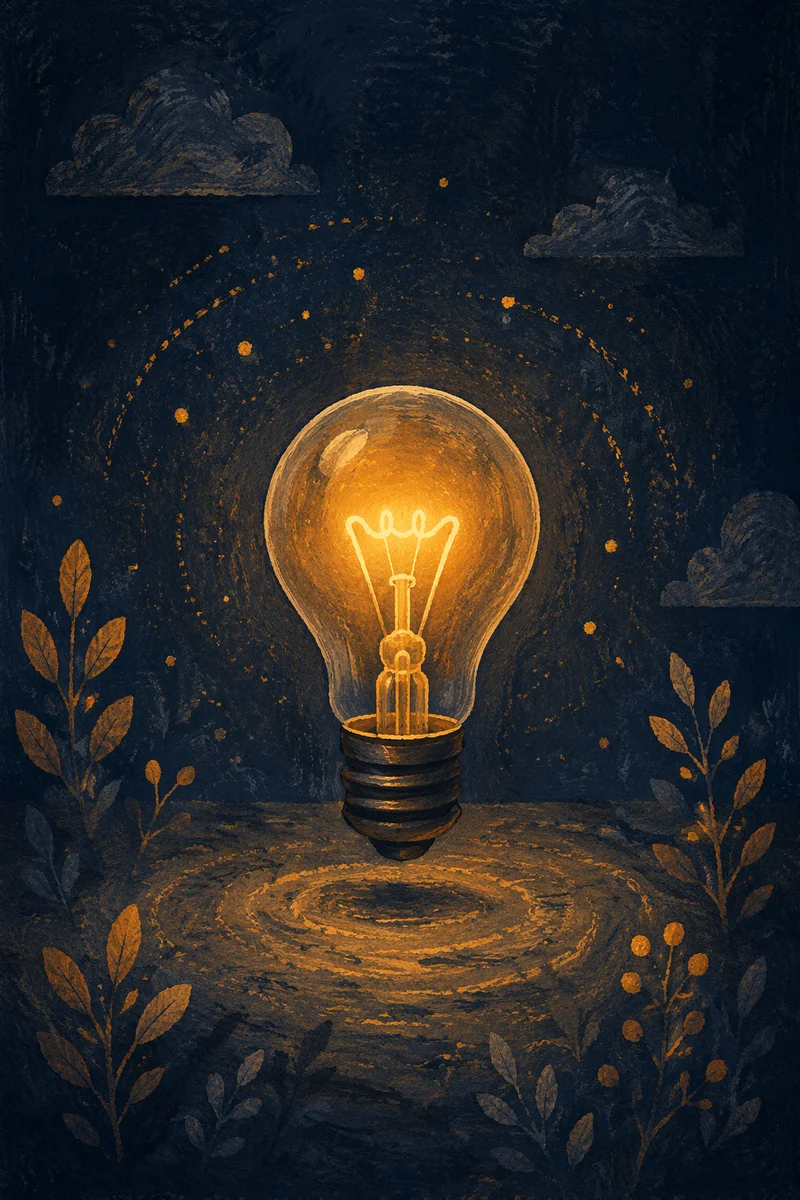 Glowing Light Bulb in Quiet Abstract Studio
