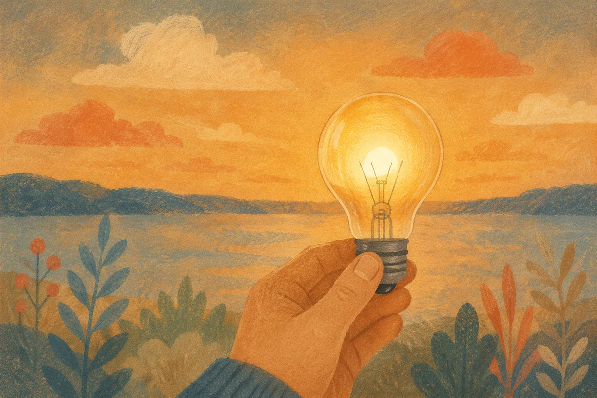 Hand Holding Glowing Sunset Light Bulb
