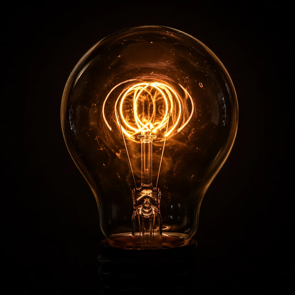 Glowing Light Bulb Idea in Darkness