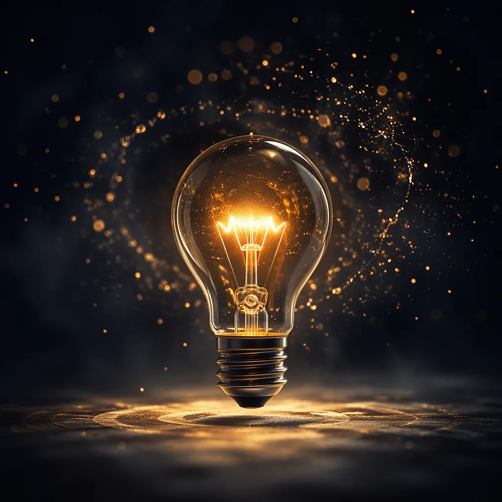 Glowing Light Bulb Idea in Dark Studio