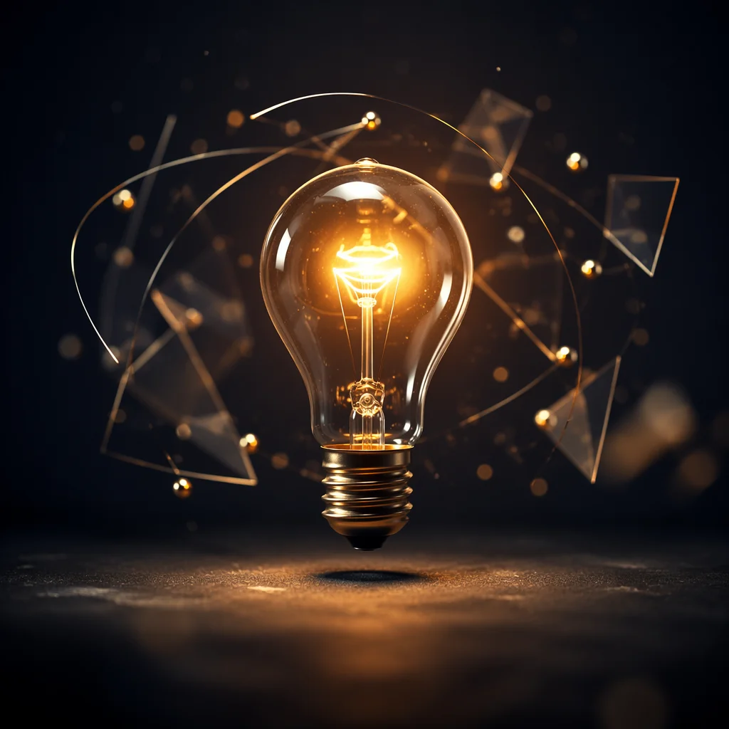 Glowing Light Bulb in Abstract Studio