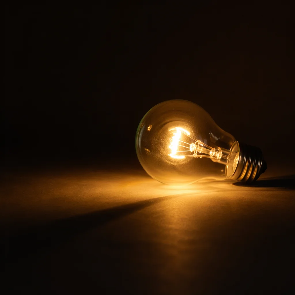 Glowing Light Bulb in Dark Minimal Space