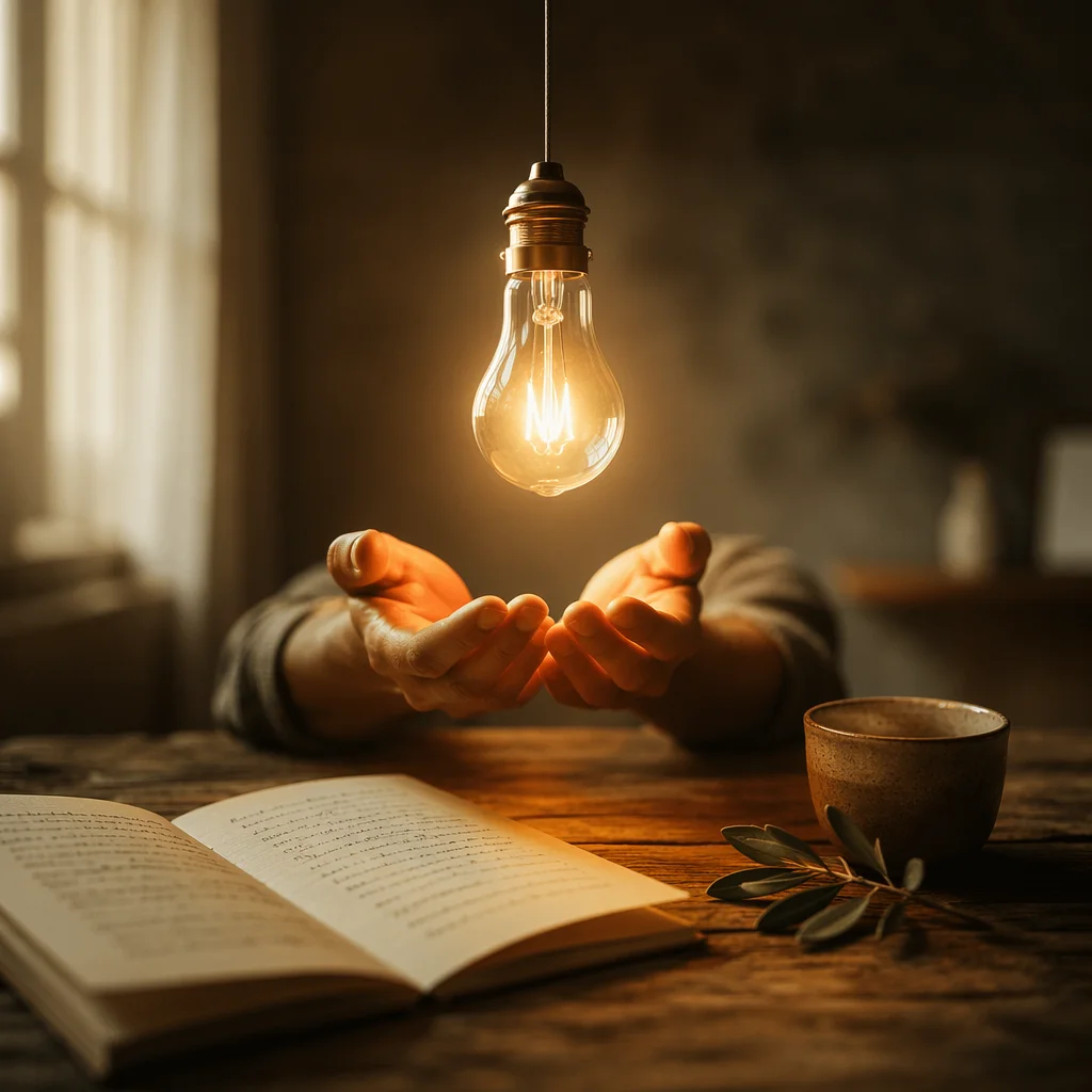 Glowing Light Bulb Idea Over Cupped Hands