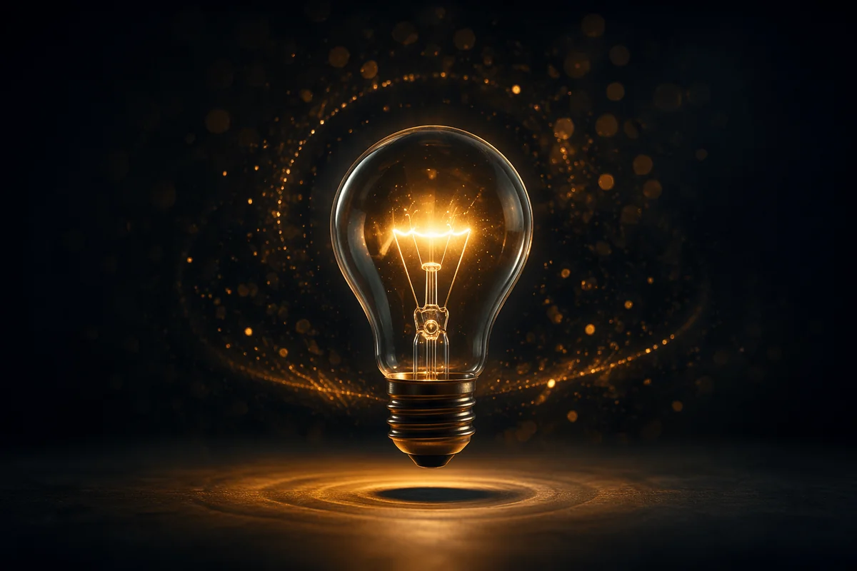 Glowing Light Bulb in Dark Studio