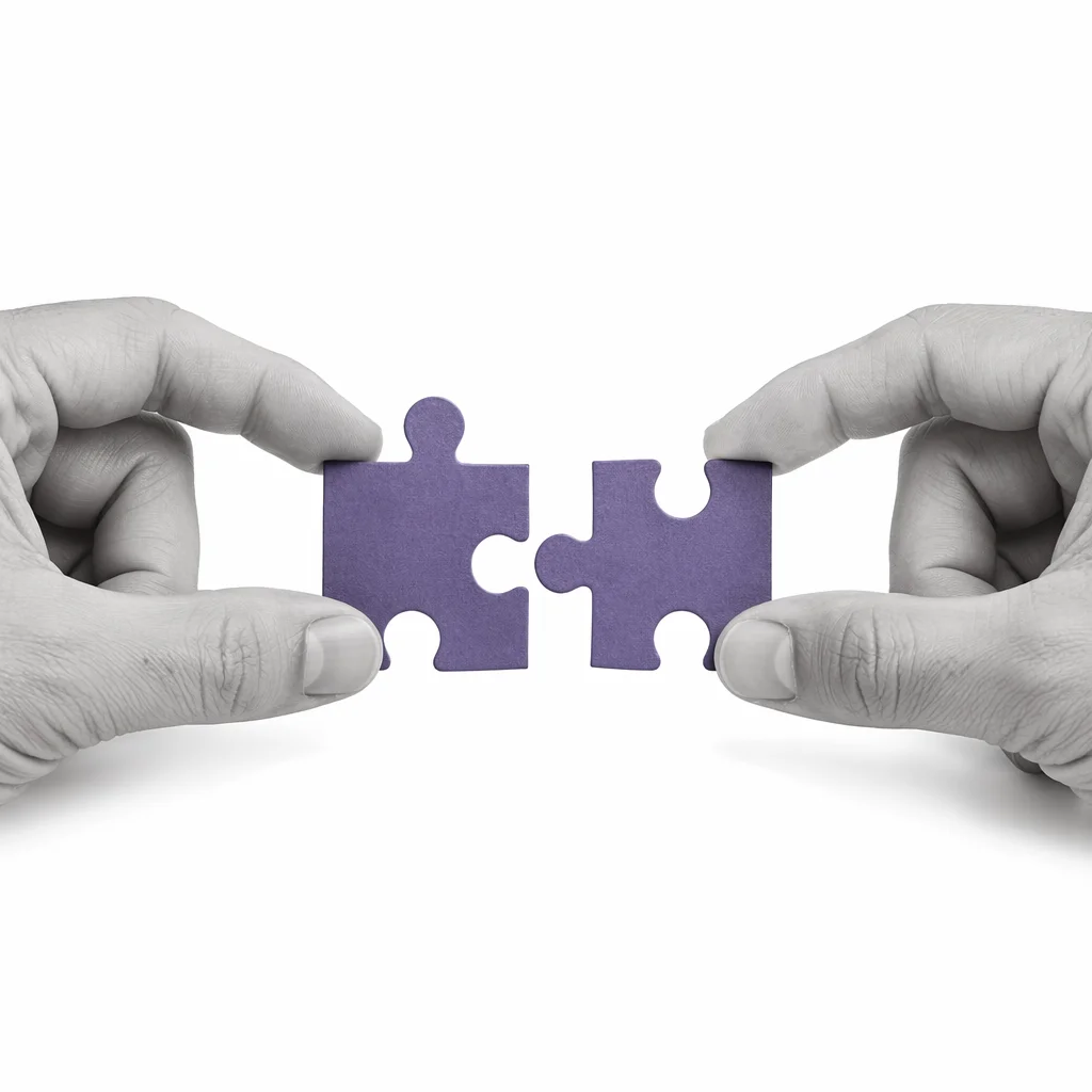 Purple Puzzle Pieces Symbolizing Teamwork
