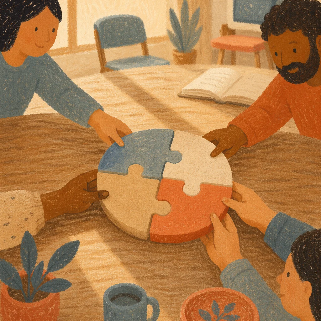 Diverse Hands Joining Wooden Puzzle Pieces