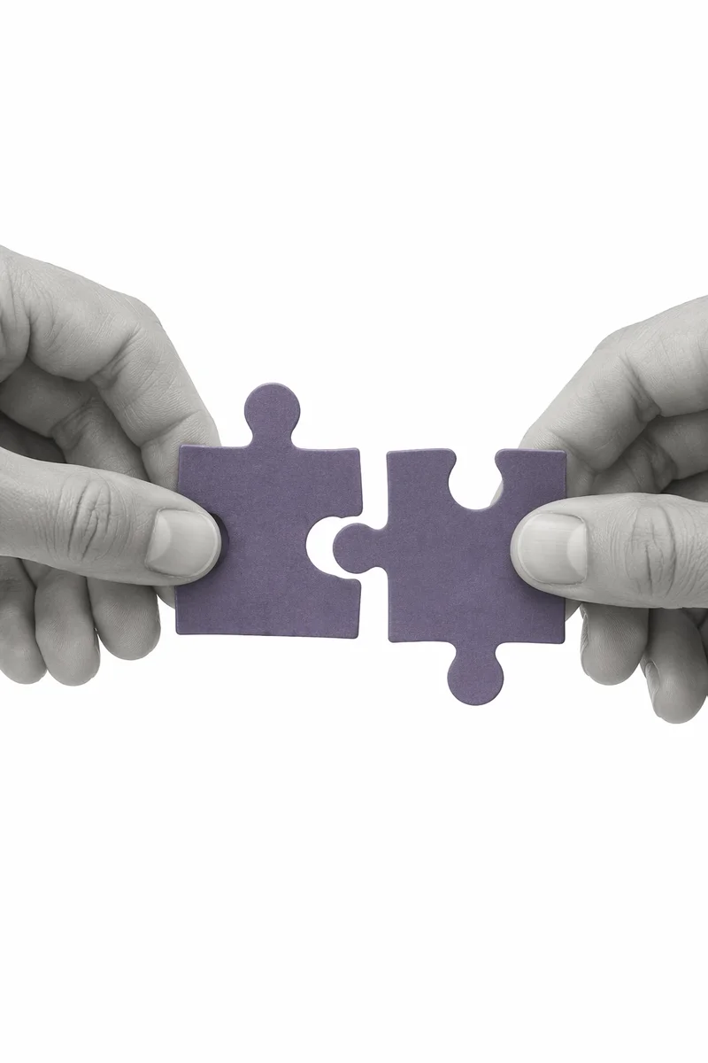 Purple Puzzle Pieces Symbolizing Teamwork