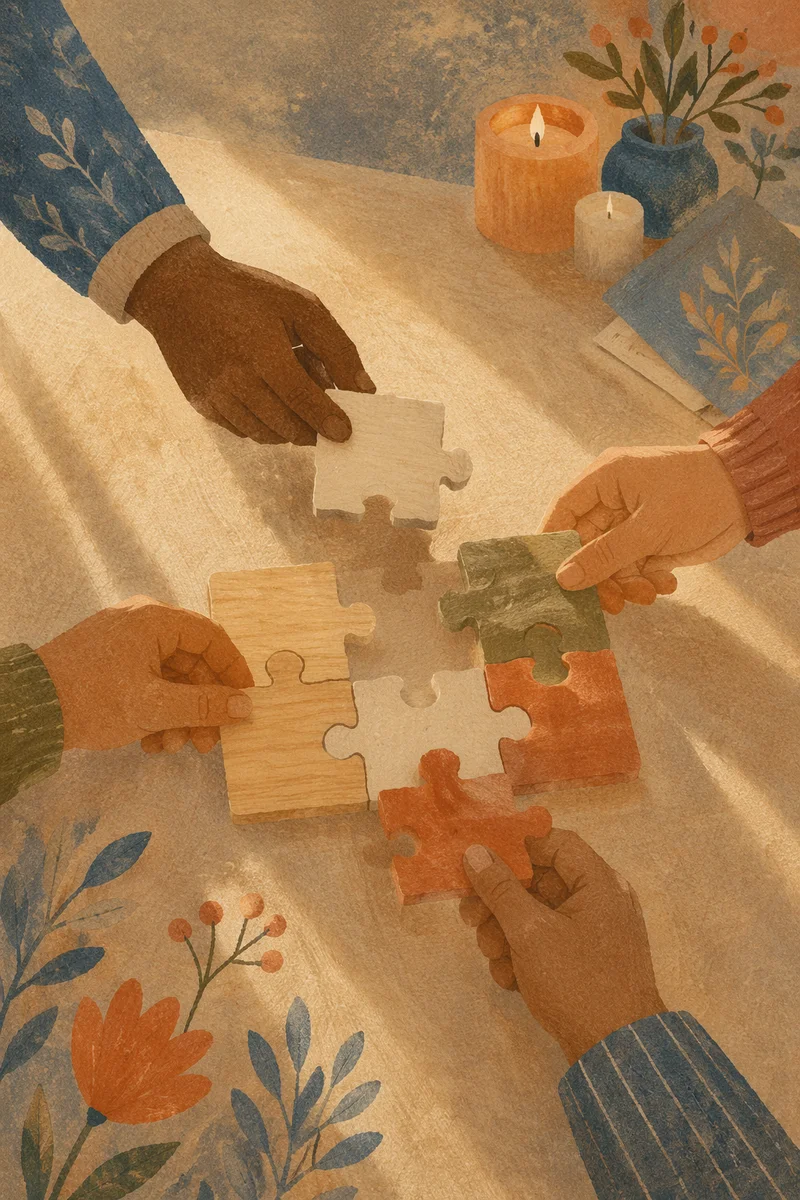 Wooden Puzzle Teamwork in Faith Community