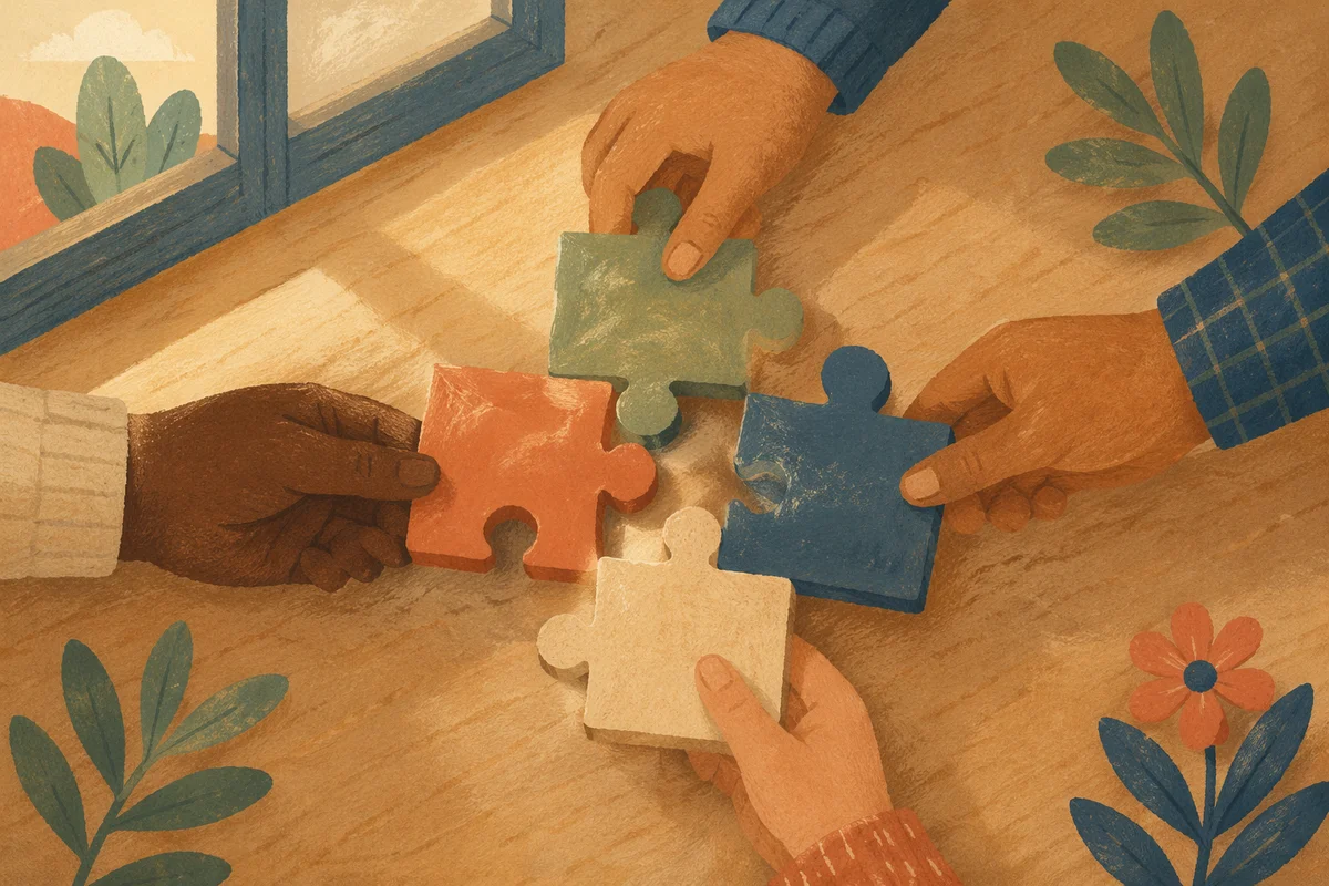 Hands Joining Puzzle Pieces in Harmony