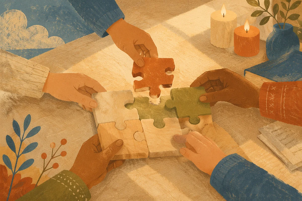 Wooden Puzzle Teamwork in Faith Community