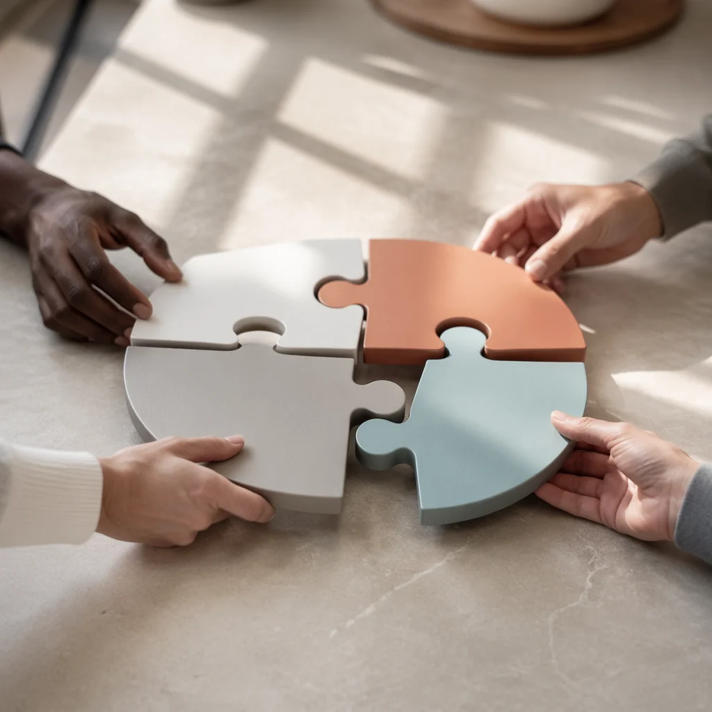 Diverse Hands Completing Puzzle Together