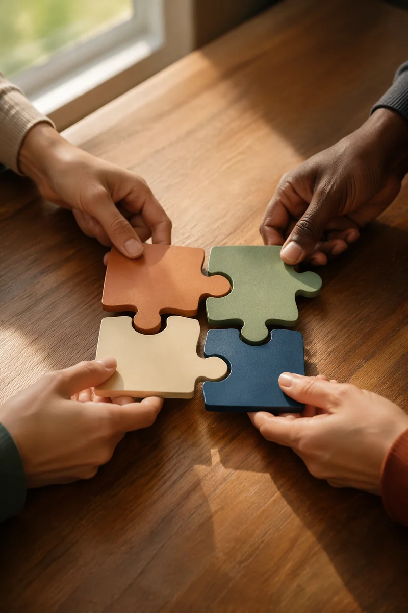 Hands Guiding Puzzle Pieces in Unity