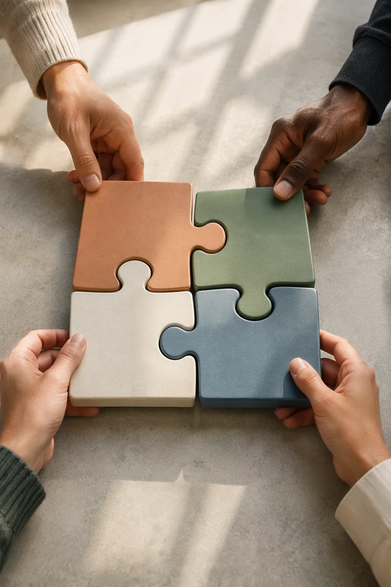 Hands Joining Puzzle Pieces in Harmony
