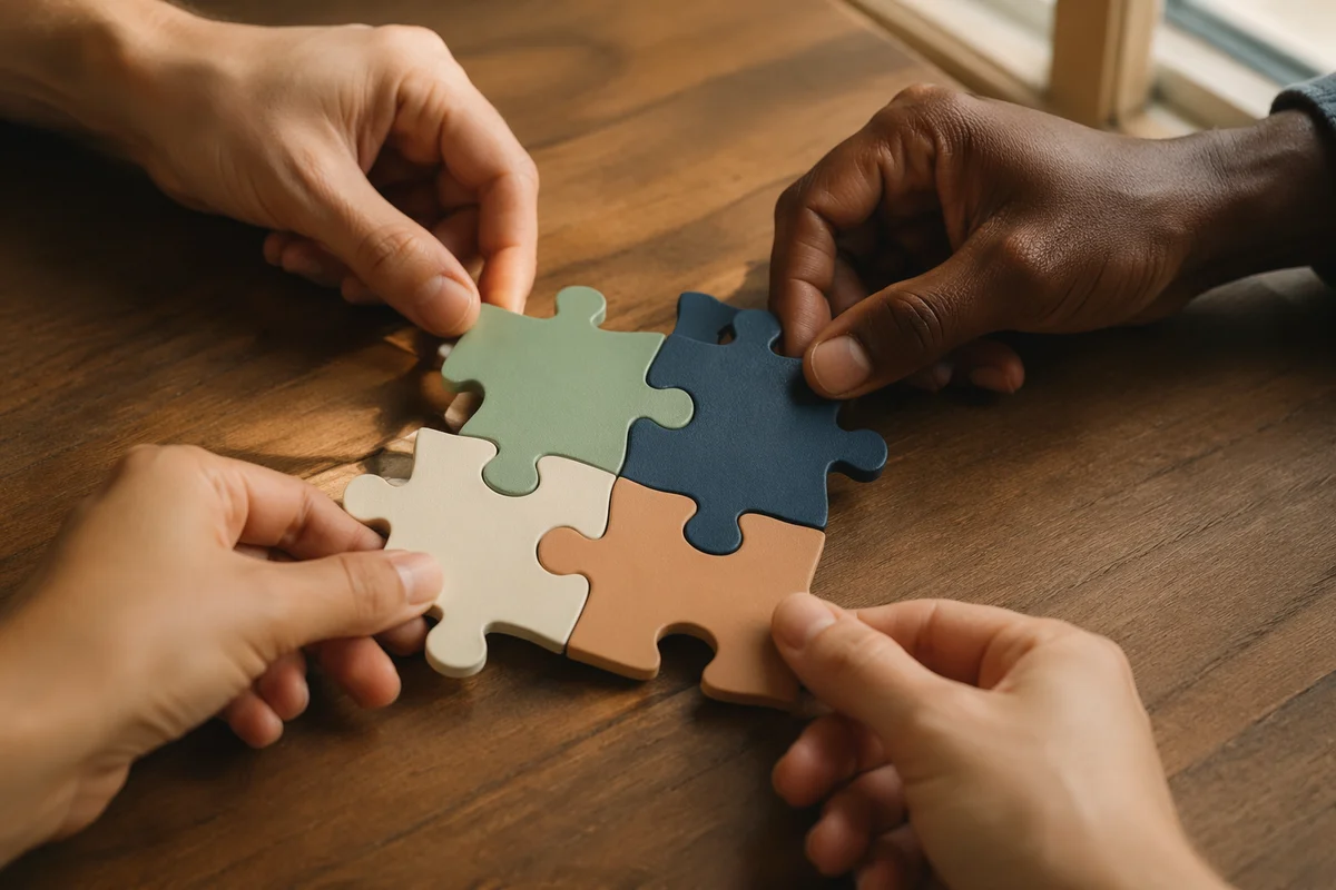 Hands Joining Puzzle Pieces in Harmony