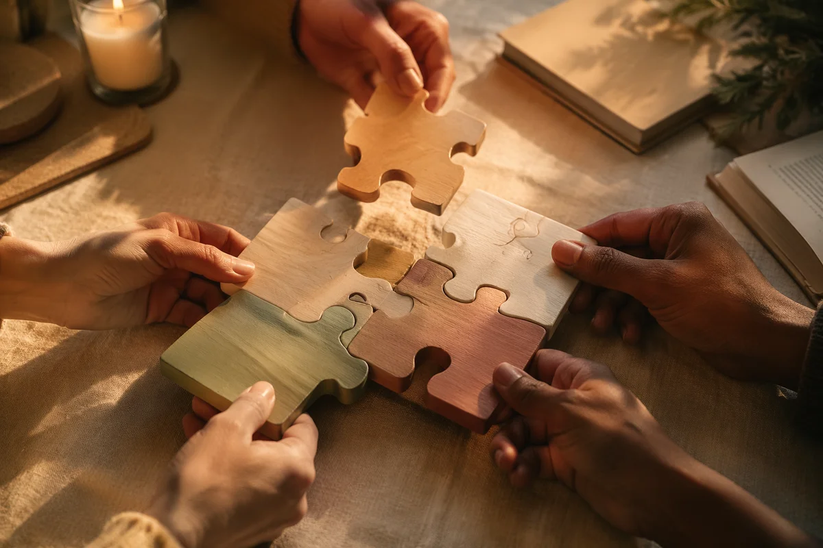 Wooden Puzzle Pieces for Faithful Teamwork