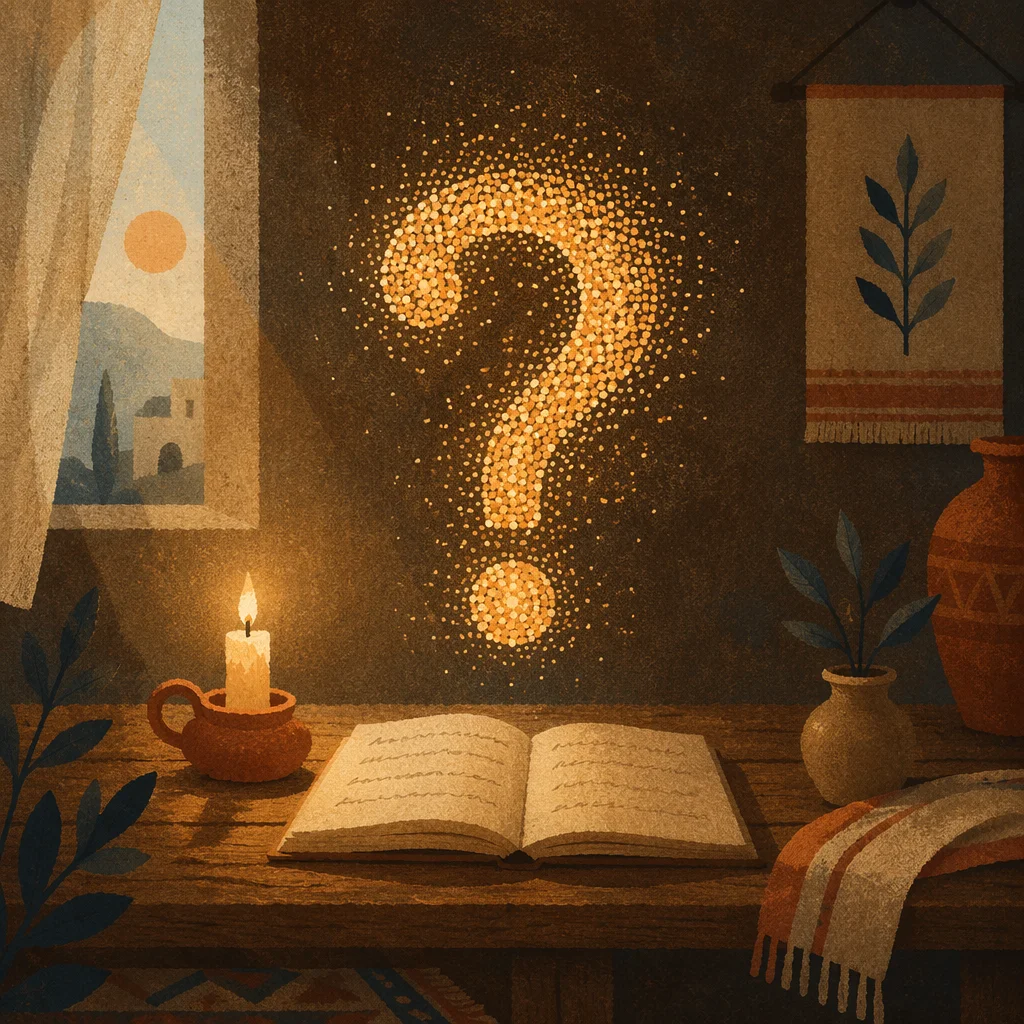 Glowing Question Mark Over Prayer Notebook