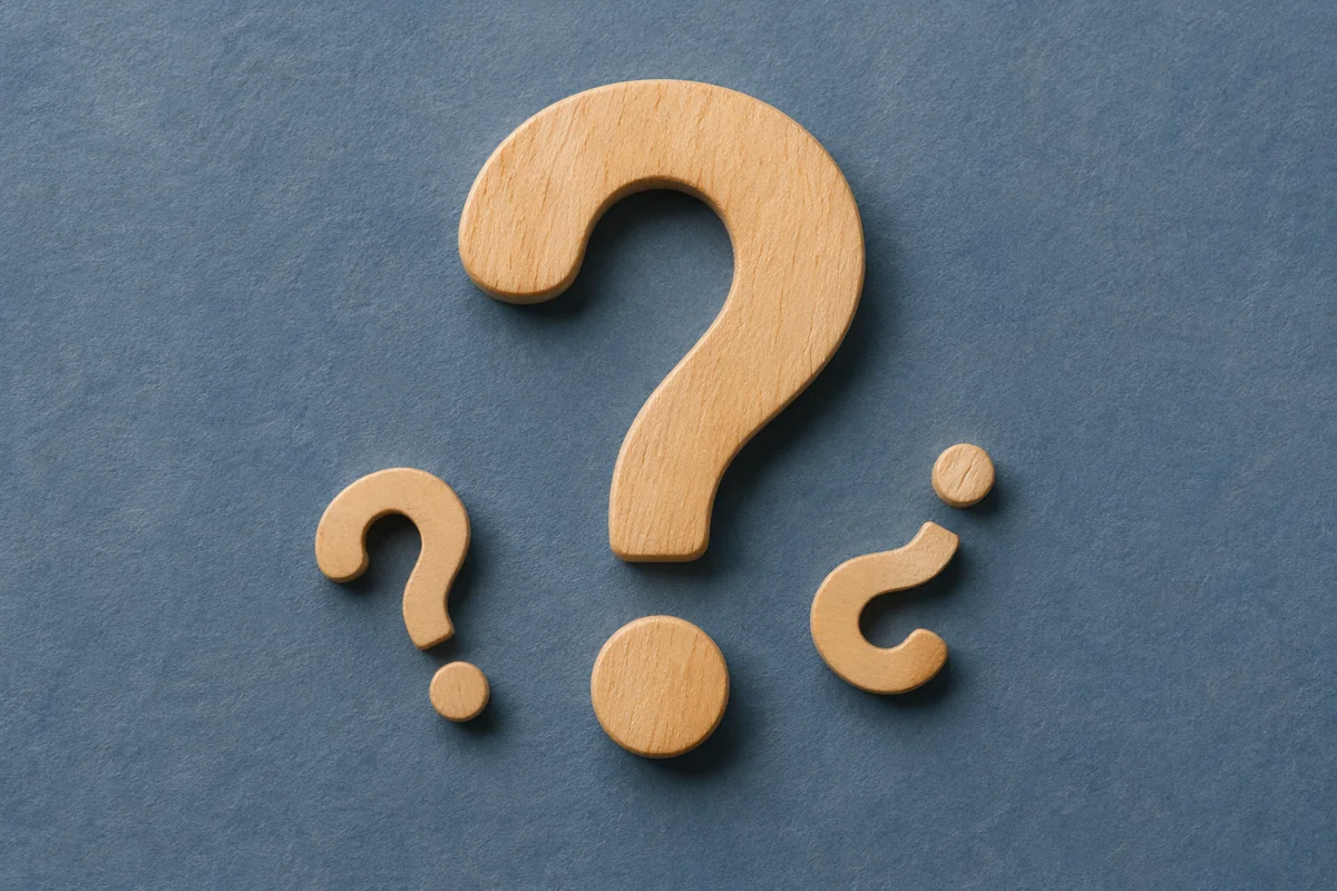 Wooden Question Mark on Slate Blue