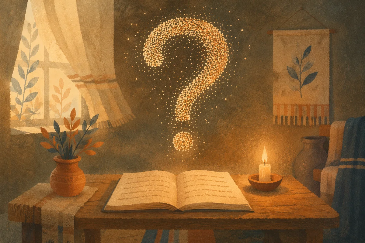 Glowing Question Mark Over Prayer Notebook