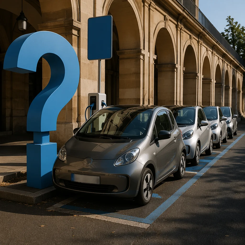 Large Blue Question Mark in Urban Arcade