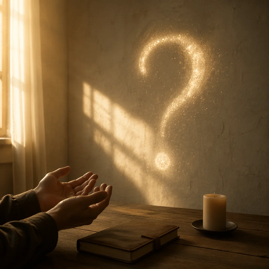 Golden Question Mark Prayer Scene