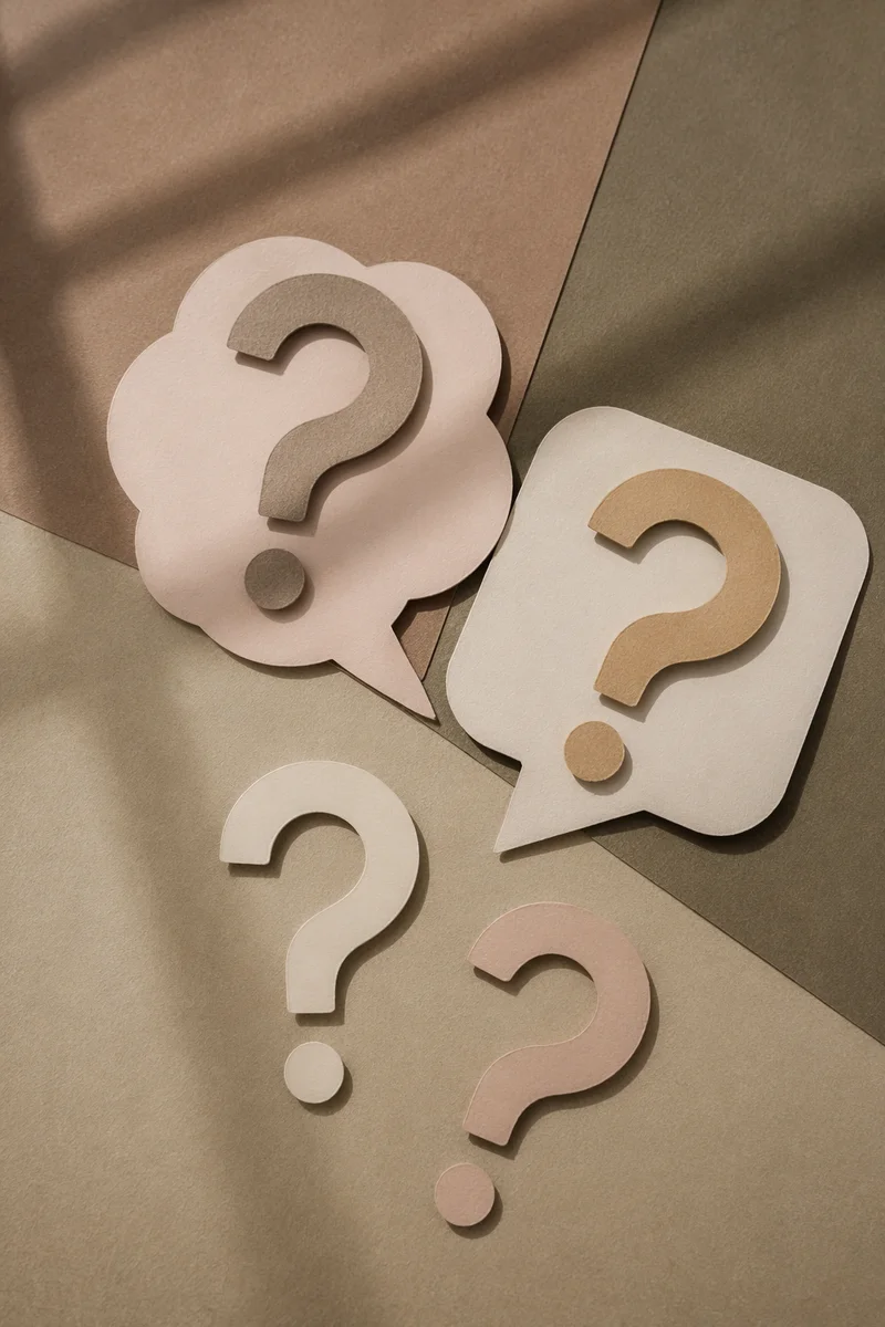 Layered Paper Question Marks on Neutral Background