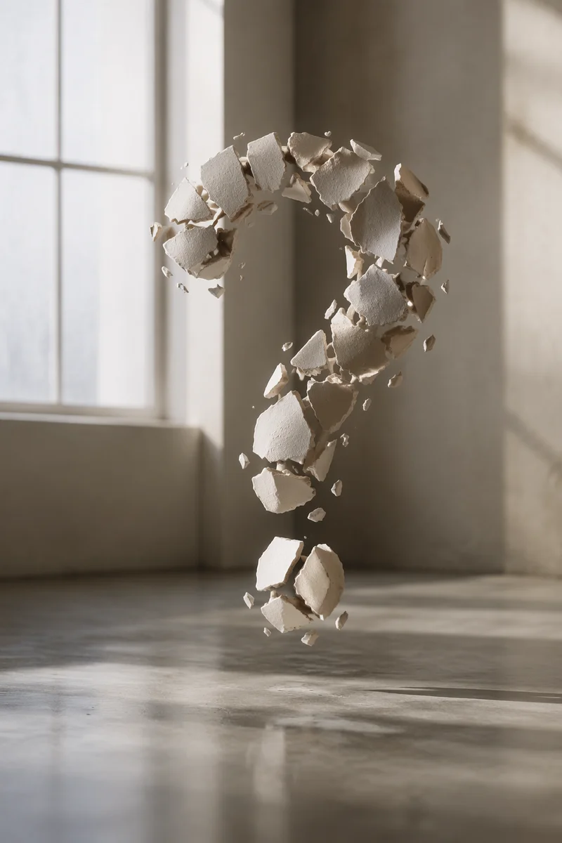 Floating Ceramic Question Mark in Soft Light
