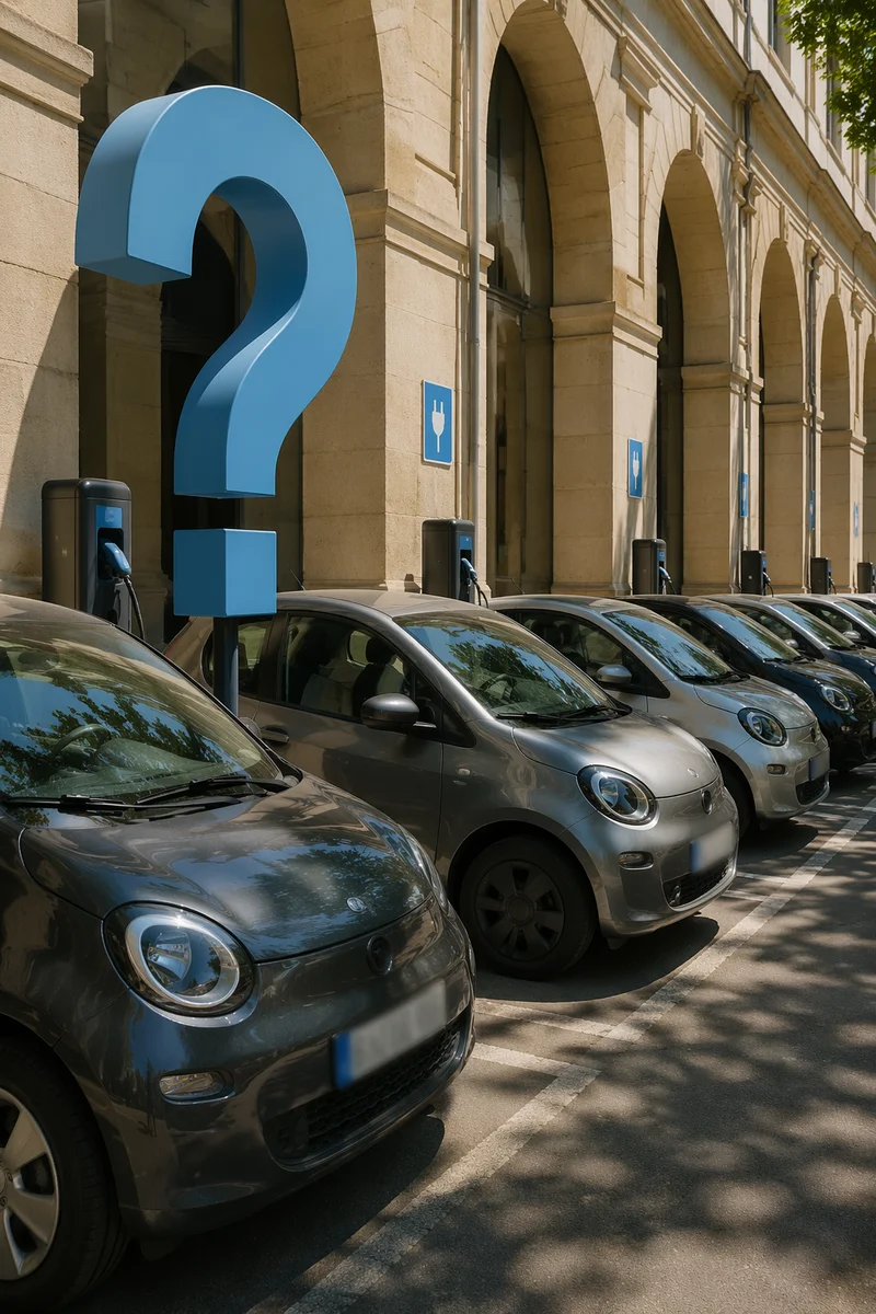 Large Blue Question Mark at Urban Charging Station