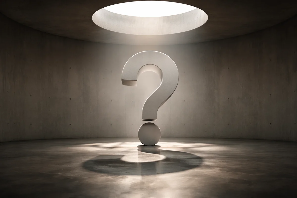 Large White Question Mark in Minimalist Studio