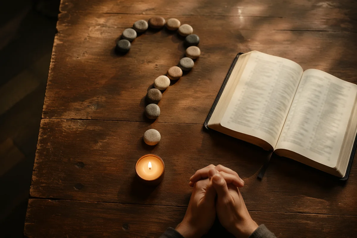 Stone Question Mark in Prayerful Morning Light