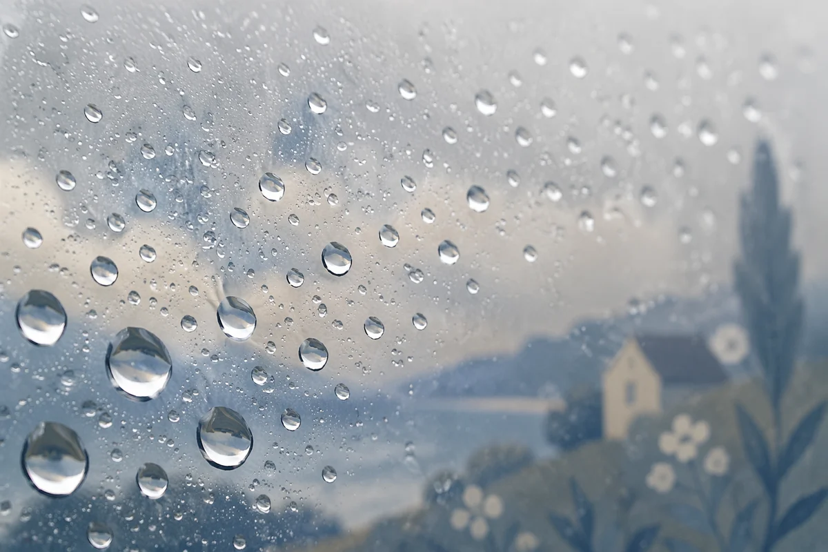 Serene Rain Droplets on Glass Macro