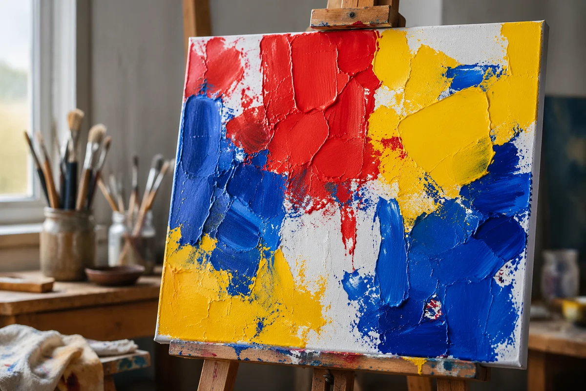 Bold Primary Brushstrokes on Studio Canvas