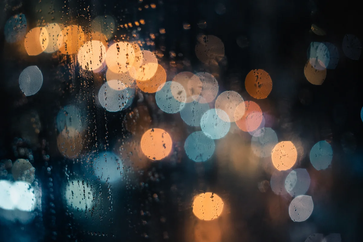 Rainy Night Bokeh Lights Background