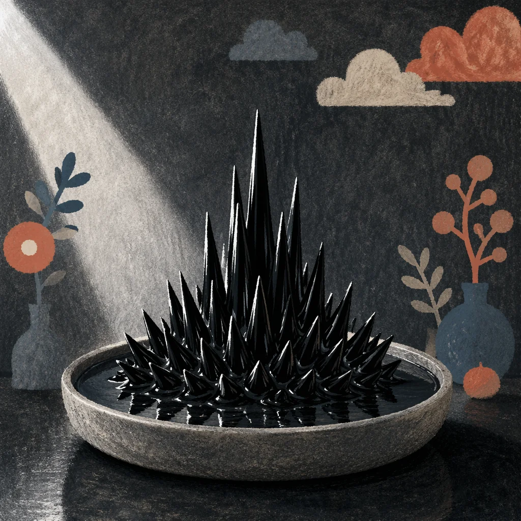 Spiky Black Ferrofluid Abstract Sculpture