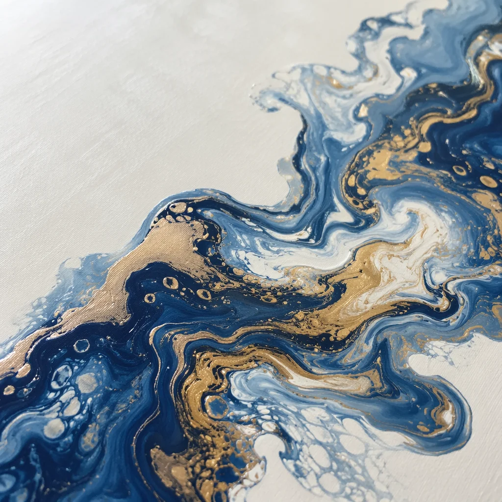 Blue Gold Fluid Art Swirl Background