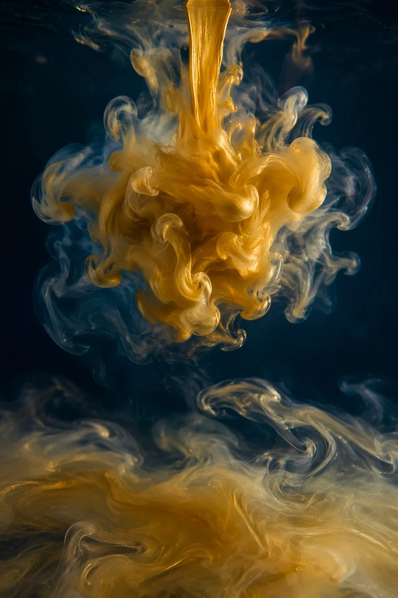 Blue and Gold Fluid Swirl Abstract