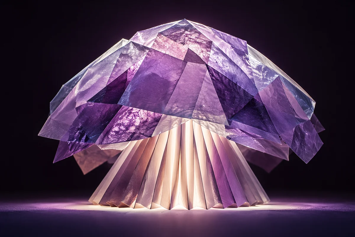 Layered Translucent Paper Sculpture in Violet Light