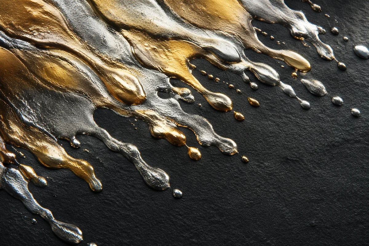 Luxurious Gold Silver Paint Drips Abstract