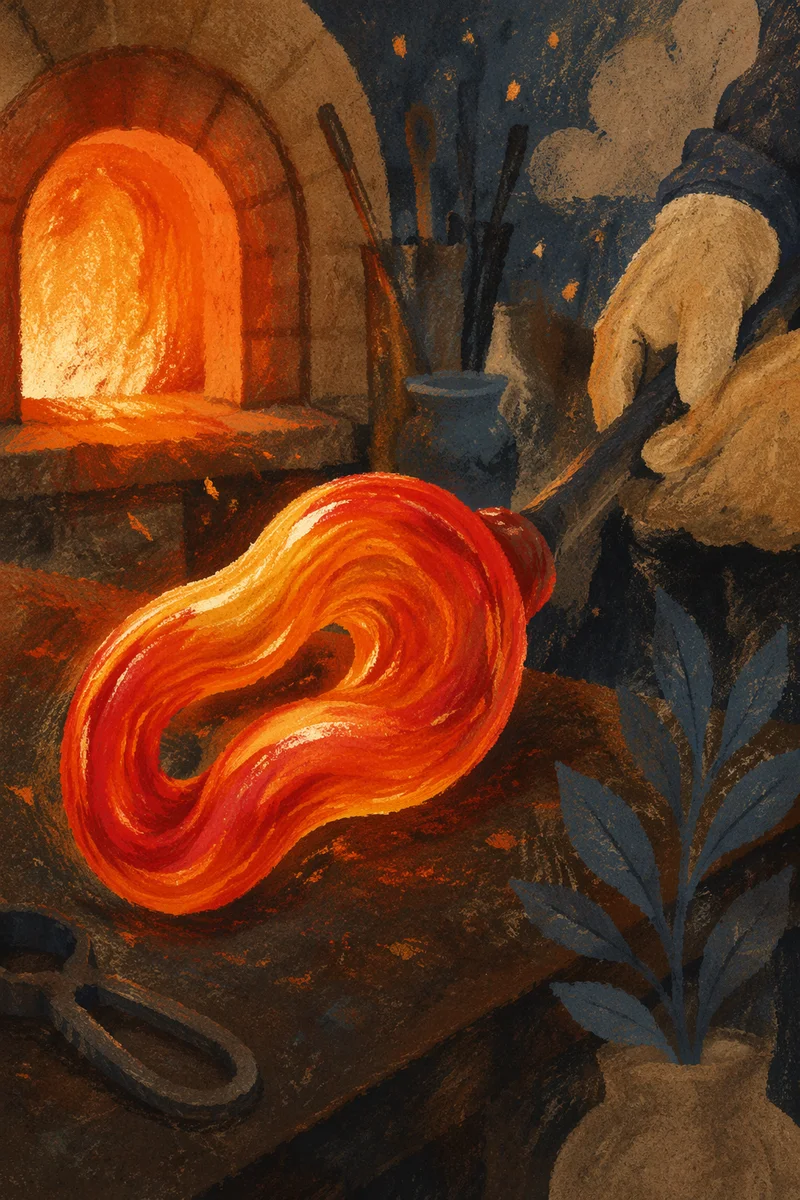 Molten Glass Blowing in Fiery Workshop