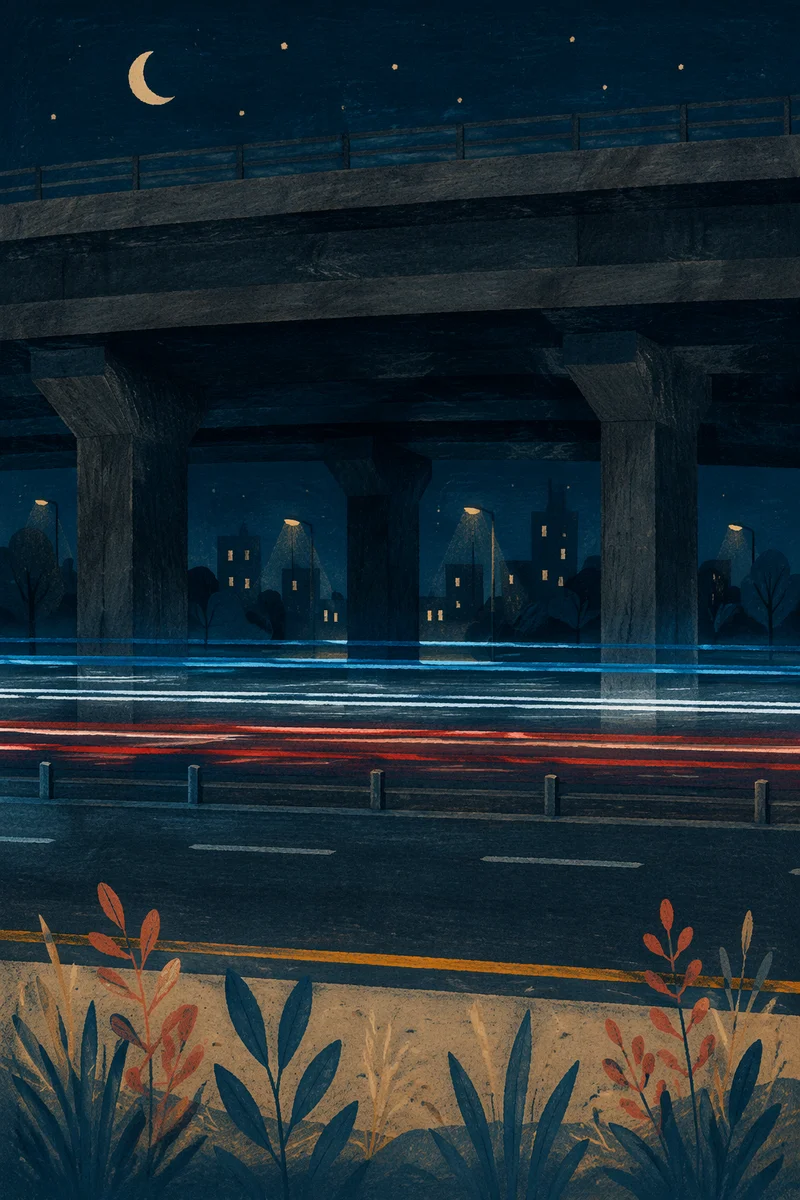 Abstract Night Highway Light Trails Underpass