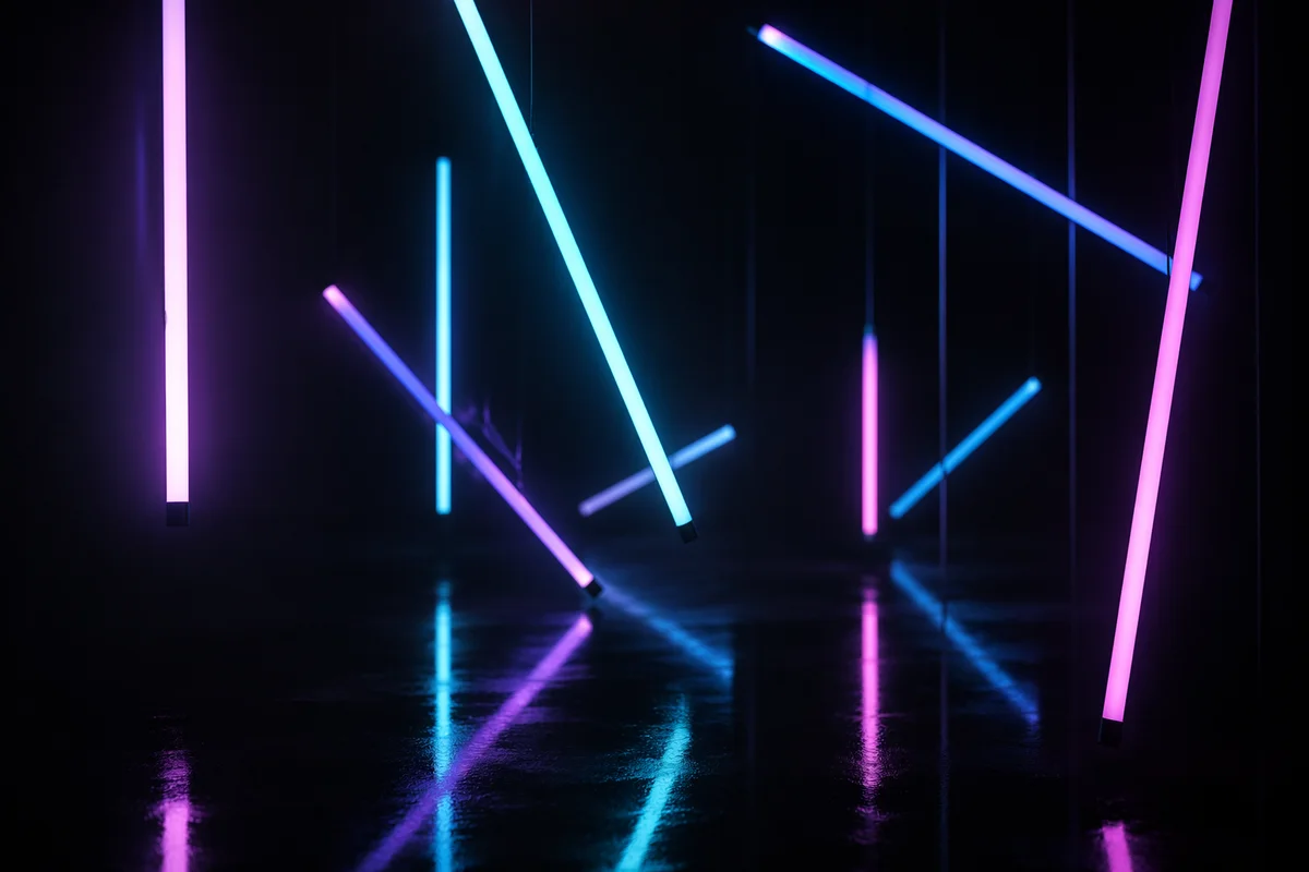 Neon Glow Tubes on Dark Abstract Background