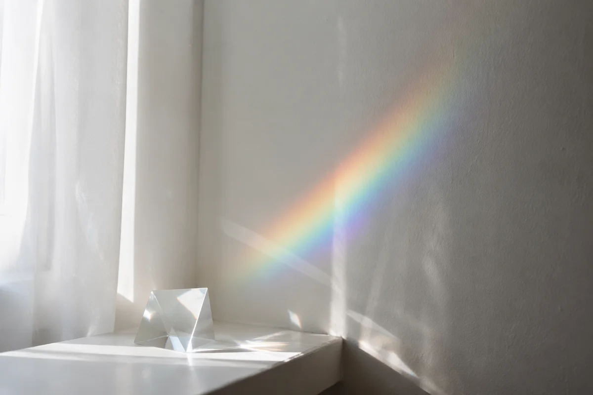 Prism Rainbow Refraction on Minimal White Wall