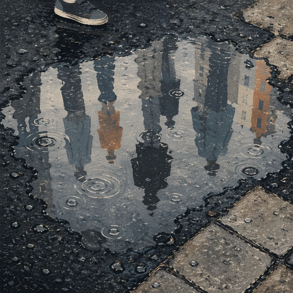 Moody Urban Puddle Reflections After Rain