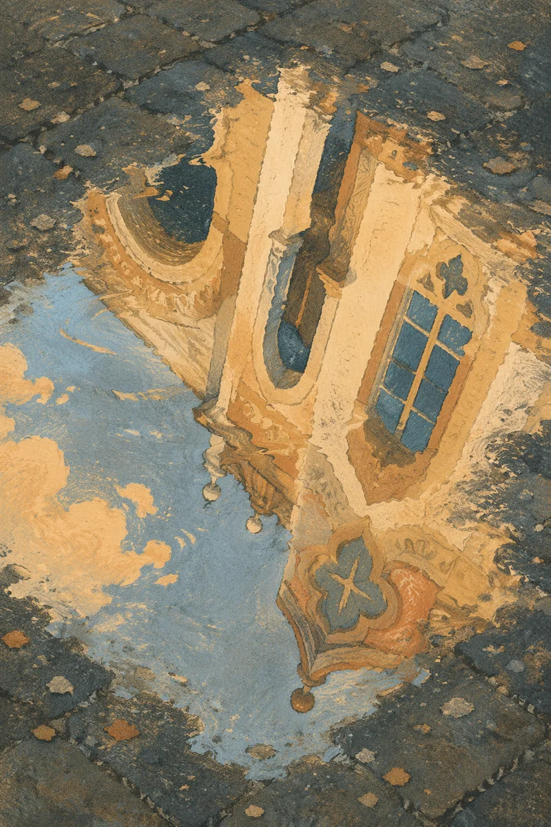 Abstract Urban Reflections in Rain Puddle