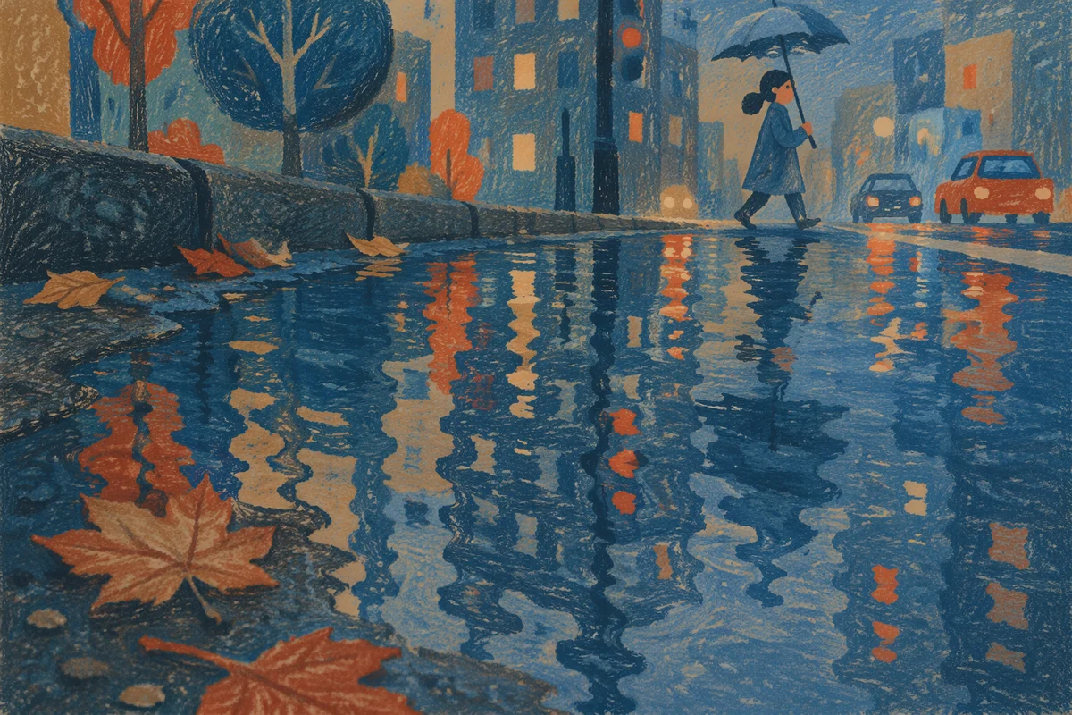 Contemplative Urban Puddle Reflections at Blue Hour