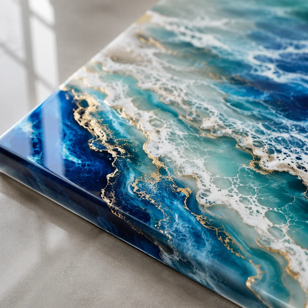 Blue Teal Resin Ocean Wave Artwork