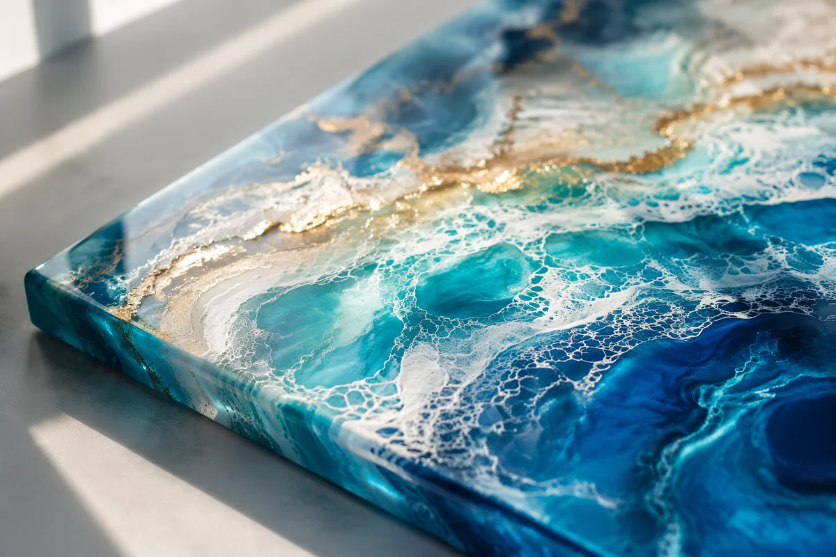 Blue Teal Resin Ocean Wave Abstract