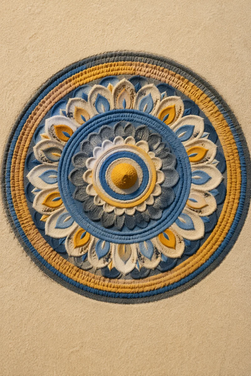 Photorealistic Sand Mandala with Circular Symmetry